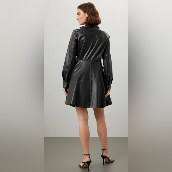 Jason Wu Collective Black Vegan Leather Button Front Long Sleeve Dress US 12 - Picture 2 of 12